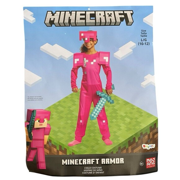 Minecraft Pink Armor Costume L 10-12 Child Disguise Set Opened Never Used - Picture 1 of 5